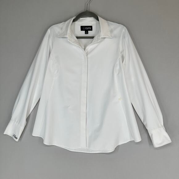 Cuts White Button Down Shirt Men’s Size Medium Long Sleeve Collared Workwear - Picture 1 of 8